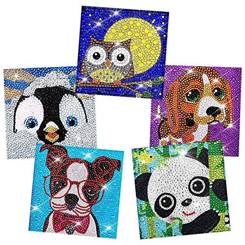 milaosk 5 Stück Diamond Painting Kinder Tiere, Diamant Painting Bilder DIY 5D Crystal Strass Stickerei Gemälde Bilder Set Crystal Art Craft mit Zubehor, für Wall Decor von milaosk