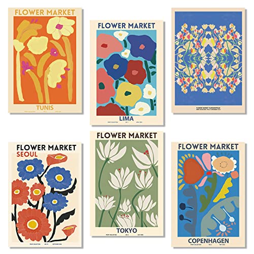 milaosk 6Pcs Stilvolles Blumen Bilder A4, Matisse Poster Flower Market Poster Weinlese Plakat Kunstdrucke Wohnzimmer Wandbilder für Aumdekoration(Ohne Rahmen) von milaosk