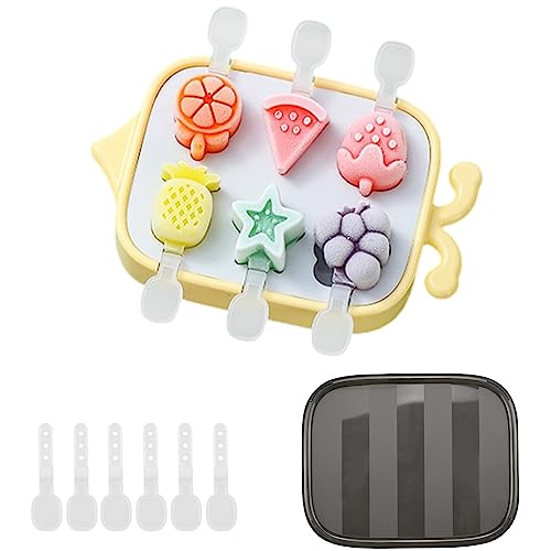 milaosk Eisformen Kinder, Eisformen Eis am Stiel Silikon, Mini Eisförmchen Popsicle Stieleisformer BPA Frei Eiscreme Stick Frucht Form Popsicle Form mit Deckel und 6 Kunststoffstab für Kinder (Gelb) von milaosk