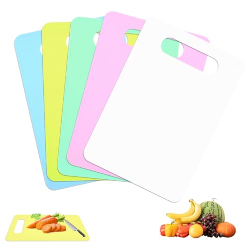 milaosk Schneidebrett Set 5 Stück Schneidebrett Kunststoff Frühstücksbrettchen Schneidebretter Spülmaschinenfest BPA Frei Spülmaschinenfestem Hackbrett mit Griff für Obst Gemüse Fleisch(29 x 19cm) von milaosk