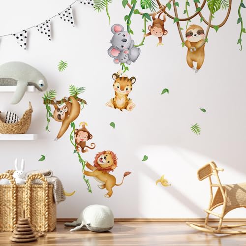 milaosk Wandtattoo Dschungel,Wandtattoo Dschungel Tiere Baum Zweig Reben Wandaufkleber Affe Faultier Koala Tiger Löwe Wandsticker Kinderzimmer Babyzimmer Wanddeko von milaosk