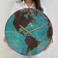 America Earth Globe Glas Wanduhr Sea Blue Nautical Decor, 10 "-24" Durchmesser America Earth Globe Glas Wanduhr Sea Blue Nautical Decor, 10 "-24" Durchmesser von milliartGlass