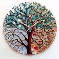 Vier Jahreszeiten Baum Wanduhr - Handbemalte Glaskunst, 10"-24 Vier Jahreszeiten Baum Wanduhr - Handbemalte Glaskunst, 10"-24 von milliartGlass