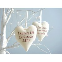 Personalisierte Gestickte Babys Erste Weihnachtsdekoration - Herz-Weihnachtsbaum-Dekoration-Geschenk Für Jungen, Mädchen Paare 1 von millyandpip