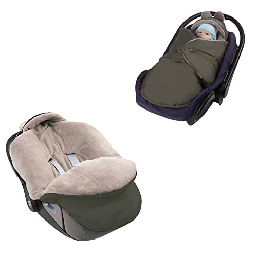 millybo Fußsack Baby Einschlagdecke für Winter geeignet für Kinderwagen Babyschale Babybett Autositz Buggy (Nylon Olive- Minky Latte 607.001) von millybo