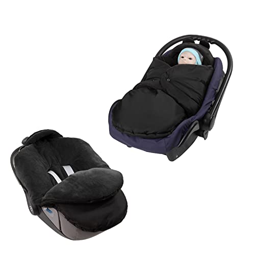 millybo Fußsack Baby Einschlagdecke für Winter geeignet für Kinderwagen Babyschale Babybett Autositz Buggy (Nylon schwarz- Minky schwarz 600.005) von millybo