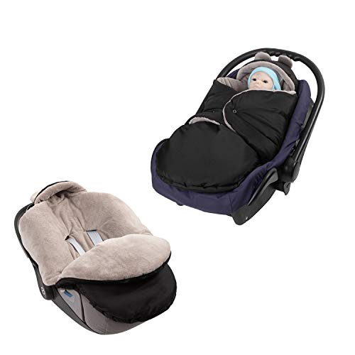 millybo Fußsack Baby Einschlagdecke für Winter geeignet für Kinderwagen Babyschale Babybett Autositz Buggy (600.300 Nylon schwarz- Minky Latte) von millybo