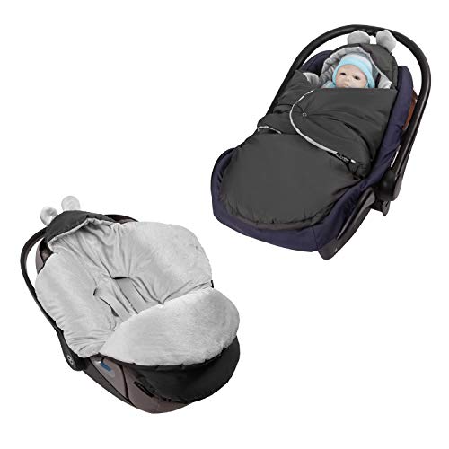 millybo Fußsack Baby Einschlagdecke für Winter geeignet für Kinderwagen Babyschale Babybett Autositz Buggy (605.001 Nylon Graphit - Minky grau) von millybo