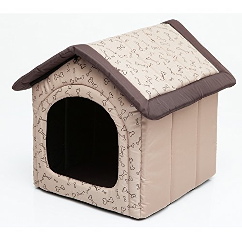 millybo Hundehöhle Hundebett Hundehaus Hundehütte R1-R6 (R3 (52 x 46 cm), beige mit Muster (Knochen)) von millybo