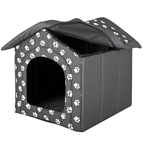 millybo Hundehöhle Hundebett Hundehaus Hundehütte R1-R6 (R3 (52 x 46 cm), grau mit Muster (Pfötchen)) von millybo