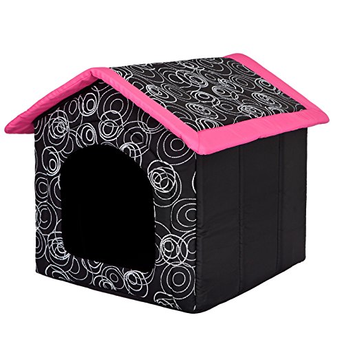 millybo Hundehöhle Hundebett Hundehaus Hundehütte R1-R6 (R4 (60 x 55 cm), schwarz mit pinkfarbenem Dach) von millybo
