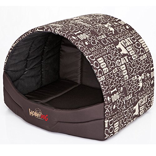 millybo Hundehütte Hundehöhle Hundebett Hundehaus S-XL (R3 (55 x 43 cm), braun mit Muster (Print)) von millybo