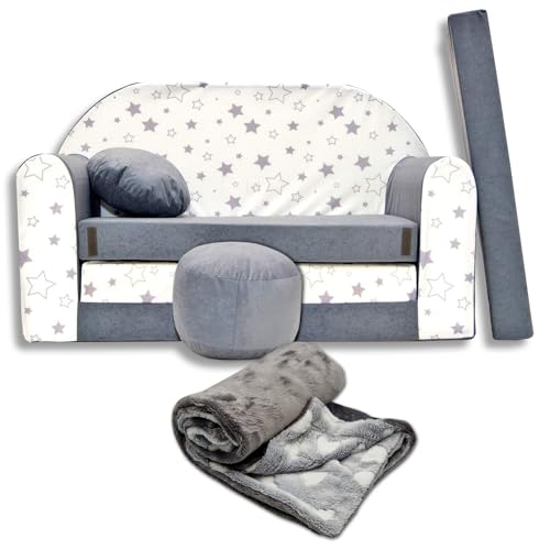 millybo Kindersofa Kinder Couch mit Schlaffunktion ausklappbar 3in1 Kinder Sofa Spielsofa mit Bettfunktion Minisofa Schlafsofa Schlafsessel Kindermöbel Hellgrau Samtstoff A38 von millybo