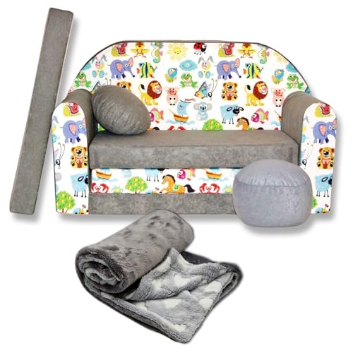 millybo Kindersofa Couch Kindercouch mit Schlaffunktion ausklappbar 3in1 Kinder Sofa Spielsofa mit Bettfunktion Mädchen Jungen Sitzsack Minisofa Schlafsofa Schlafsessel Grau A5 von millybo