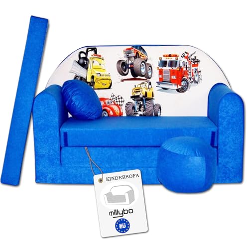 millybo Kindersofa Couch Kindercouch mit Schlaffunktion ausklappbar 3in1 Kinder Sofa Spielsofa mit Bettfunktion Mädchen Jungen Sitzsack Minisofa Schlafsofa Kinderzimmer Schlafsessel Blau C14 von millybo