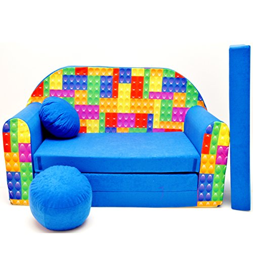 millybo Kindersofa Couch Kindercouch mit Schlaffunktion ausklappbar 3in1 Kinder Sofa Spielsofa mit Bettfunktion Mädchen Jungen Sitzsack Minisofa Schlafsofa Kinderzimmer Schlafsessel Blau C32 von millybo