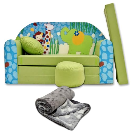 millybo Kindersofa mit Schlaffunktion ausklappbar 3in1 Microfaser Grün 168 x 98 x 60 cm Z16 von millybo