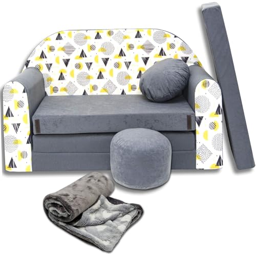 millybo Kindersofa Kinder Couch mit Schlaffunktion ausklappbar 3in1 Kinder Sofa Spielsofa mit Bettfunktion Mädchen Jungen Sitzsack Minisofa Schlafsofa Kinderzimmer Schlafsessel Grau AJ4 von millybo