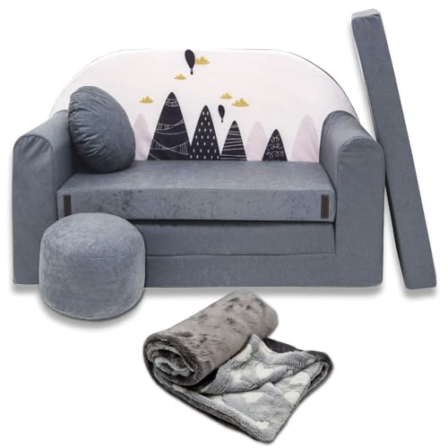 millybo Kindersofa Kinder Couch mit Schlaffunktion ausklappbar 3in1 Kinder Sofa Spielsofa mit Bettfunktion Mädchen Jungen Sitzsack Minisofa Schlafsofa Kinderzimmer Schlafsessel Grau AX2 von millybo