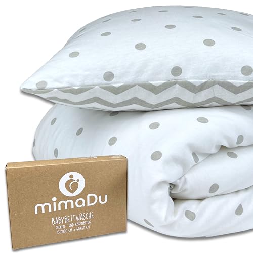 mimaDu - Baby Bettwäsche Set aus Baumwolle (Oeko-Tex100) 100 x 135 cm - Kinderbettwäsche aus Kissenbezug und Deckenbezug für Jungen, Mädchen - Bettbezug für Babybett, Kinderbett (Grau 1) von mimaDu