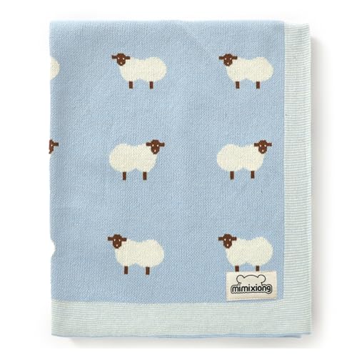 mimixiong Babydecke 100% Baumwolle 80x100cm doppelseitig multifunktional Schafe Kuscheldecke für Kinderwagen weich Blau von mimixiong