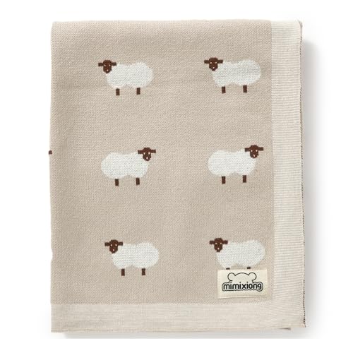 mimixiong Babydecke 100% Baumwolle 80x100cm doppelseitig multifunktional Schafe Kuscheldecke für Kinderwagen weich Khaki von mimixiong