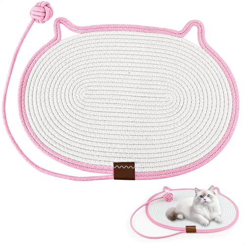 Katzen Kratzmatte,Kratzteppich Katze mit Baumwollkugel Spielzeug und Katzenohr Design,Robuste Verschleißfest Sisal Teppich Katzen für Wände und Innenwände,Geeignet für Katze Jeden Alters von mimzemamz