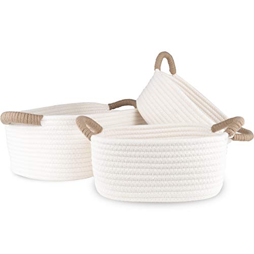 minchen Aufbewahrungskorb 3er Set - Gewobene Körbe für den Flur, das Bad, Schlaf- und Wohnzimmer sowie in Schränken und Regalen oder als Wickeltisch Organizer, weiß von minchen