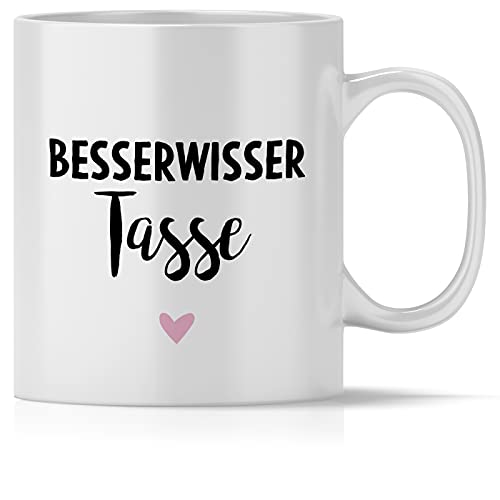 mindmonkeys® Tasse mit Spruch Besserwisser Fun Tasse Geschenke Geschenkideen für Klugscheisser Besserwisser fürs Büro zum Geschenk Geschnekidee zum Geburtstag Bürotasse Keramik 300 ml von mindmonkeys