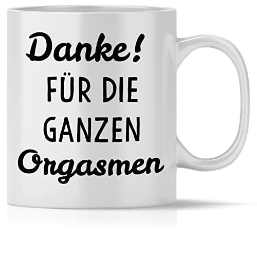 mindmonkeys® Tasse mit Spruch Danke für die Orgasmen mit Spruch Witzig als Dankeschön Keramik 300 ml von mindmonkeys