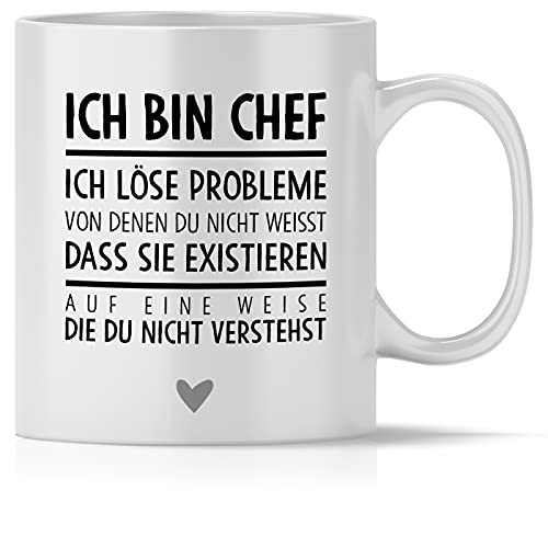 mindmonkeys® Tasse mit Spruch Ich bin Chef Kaffeetasse Bürotasse Geschenke Geschenkideen für den Chef Boss fürs Büro Arbeitsplatz Geschenk Geschnekidee zum Geburtstag Keramik 300 ml von mindmonkeys