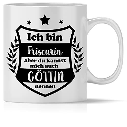 mindmonkeys® Tasse mit Spruch Ich bin Goettin Friseurin Friseurin zum Geschenk Geschnekidee zum Geburtstag Danksagung Keramik 300 ml von mindmonkeys