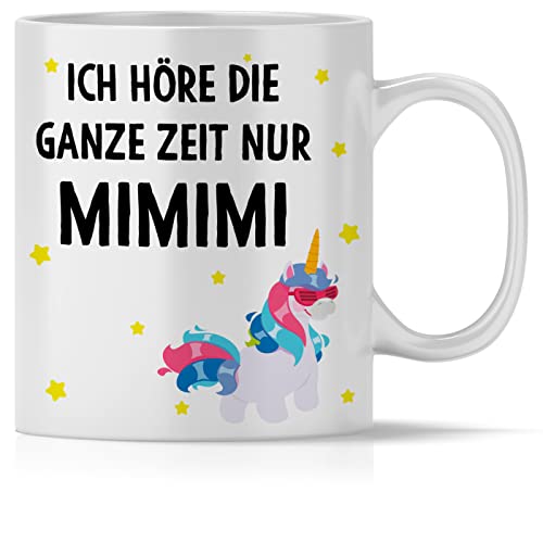 mindmonkeys® Tasse mit Spruch Ich höre nur M I M I M I Einhorn mit Spruch Witzig Geschenk Geschnekidee zum Geburtstag Keramik 300 ml von mindmonkeys