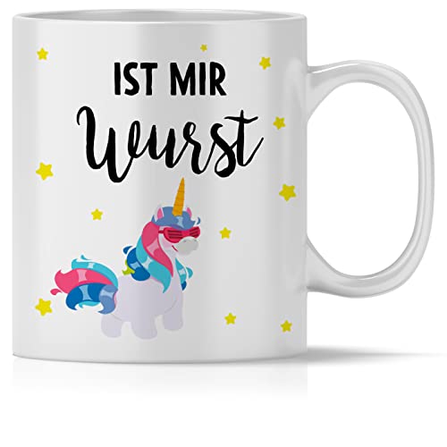 mindmonkeys® Tasse mit Spruch Ist mir Wurst Einhorn mit Spruch Witzig Geschenk Geschnekidee zum Geburtstag Keramik 300 ml von mindmonkeys