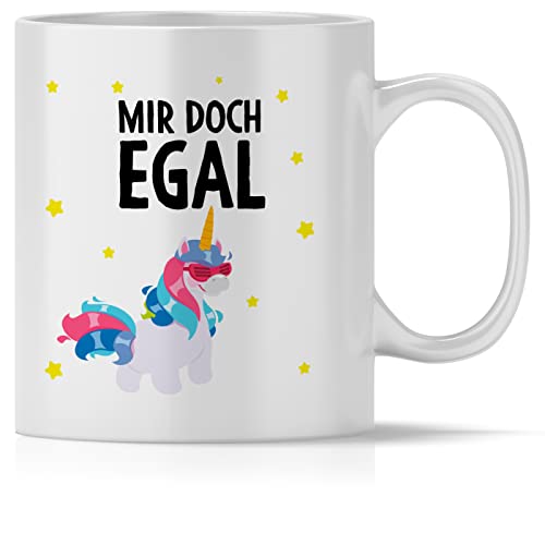 mindmonkeys® Tasse mit Spruch Mir Doch egal Einhorn mit Spruch Witzig Geschenk Geschnekidee zum Geburtstag Keramik 300 ml von mindmonkeys