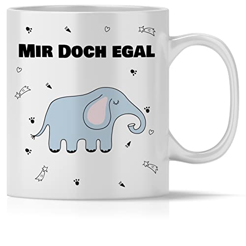 mindmonkeys® Tasse mit Spruch Mir doch egal Elefant für immer pöbelnde Kollegen Freunde Chefs lustige Statements zum Geschenk Geschnekidee zum Geburtstag Vatertag Keramik 300 ml von mindmonkeys