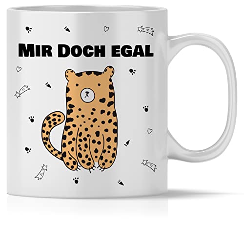 mindmonkeys® Tasse mit Spruch Mir doch egal Leopard für immer pöbelnde Kollegen Freunde Chefs lustige Statements zum Geschenk Geschnekidee zum Geburtstag Vatertag Keramik 300 ml von mindmonkeys