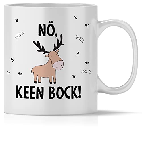 mindmonkeys® Tasse mit Spruch Noe Keen Bock Elch für Büro Arbeit Kollegen Freund Freundin zum Geschenk Geschnekidee zum Geburtstag Vatertag Keramik 300 ml von mindmonkeys