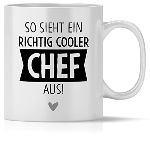 mindmonkeys® Tasse mit Spruch Richtig cooler Chef Kaffeetasse Bürotasse Geschenke Geschenkideen für den Chef Boss fürs Büro Arbeitsplatz Geschnekidee zum Geburtstag Jubiläum Keramik 300 ml von mindmonkeys
