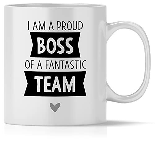 mindmonkeys® Tasse mit Spruch Stolzer Chef eines fantastischen Teams Bürotasse Geschenke Geschenk für den Chef Boss fürs Büro Arbeitsplatz Geschnekidee zum Geburtstag Keramik 300 ml von mindmonkeys