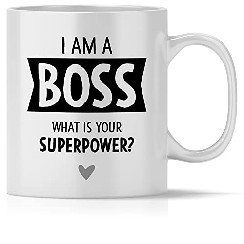 mindmonkeys® Boss Tasse mit Spruch Superkraft Chef Kaffeetasse Bürotasse Geschenke Geschenkideen für den Chef Boss fürs Büro Arbeitsplatz Geschnekidee zum Geburtstag Keramik 300 ml von mindmonkeys