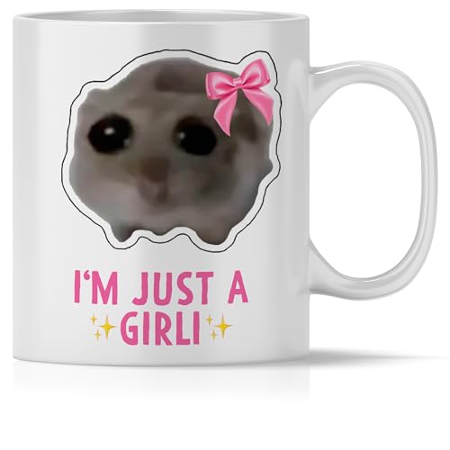 mindmonkeys® Sad Hamster Meme Lustige Tassen Hamsti Lustige Sprüche Tasse | Im just a Girli | Geschenke für Frauen beste Freundin Kollegin | Büro Kaffee Tasse | Keramik 300 ml von mindmonkeys