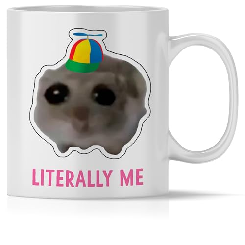 mindmonkeys® Sad Hamster Meme Lustige Tassen Hamsti Lustige Sprüche Tasse | Literally me Hut | Keramik 300 ml von mindmonkeys