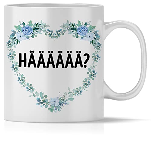 mindmonkeys® Tasse mit Spruch Häää Herz mit Spruch Witzig Geschenk Geschnekidee zum Geburtstag Keramik 300 ml von mindmonkeys