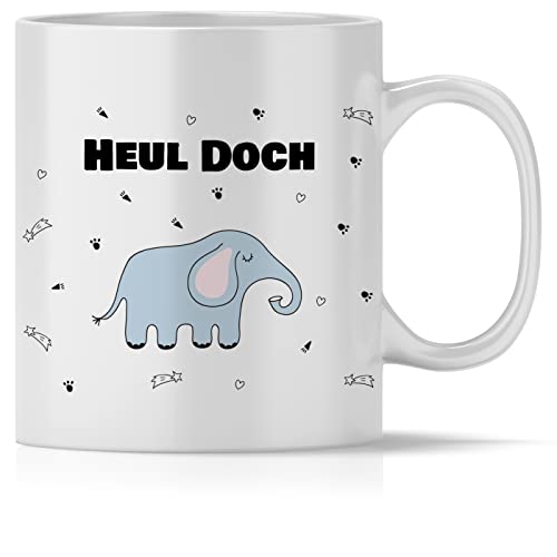 mindmonkeys® Tasse mit Spruch Heul Doch Elefant für immer pöbelnde Kollegen Freunde Chefs lustige Statements zum Geschenk Geschnekidee zum Geburtstag Vatertag Keramik 300 ml von mindmonkeys