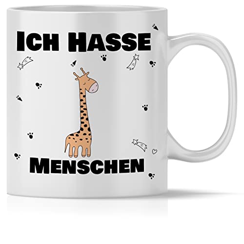 mindmonkeys® Tasse mit Spruch Ich hasse Menschen Giraffe für Büro Arbeit Kollegen Freund Freundin zum Geschenk Geschnekidee zum Geburtstag Vatertag Keramik 300 ml von mindmonkeys