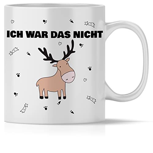 mindmonkeys® Tasse mit Spruch Ich war das nicht Elch für immer pöbelnde Kollegen Freunde Chefs lustige Statements zum Geschenk Geschnekidee zum Geburtstag Vatertag Keramik 300 ml von mindmonkeys