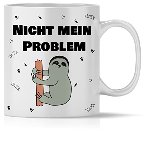 mindmonkeys® Tasse mit Spruch Nicht mein Problem Faultier für immer pöbelnde Kollegen Freunde Chefs lustige Statements zum Geschenk Geschnekidee zum Geburtstag Vatertag Keramik 300 ml von mindmonkeys