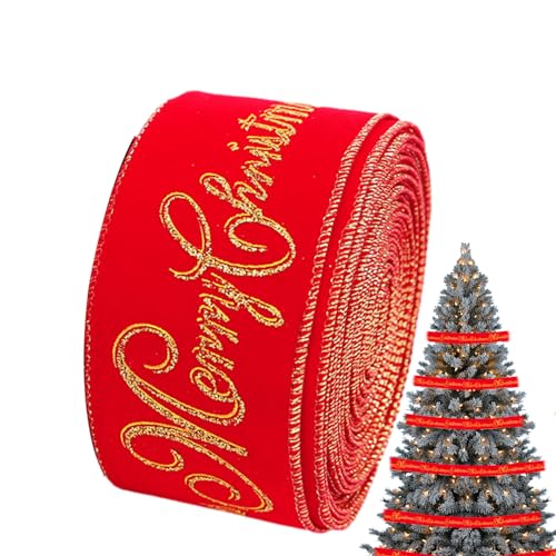 Mingchengheng Weihnachtsband mit Draht, breites Band für Weihnachtsbaum | Stoffband - Kreatives, stilvolles, dekoratives, langlebiges Weihnachtsband mit Draht und Buchstaben von Mingchengheng