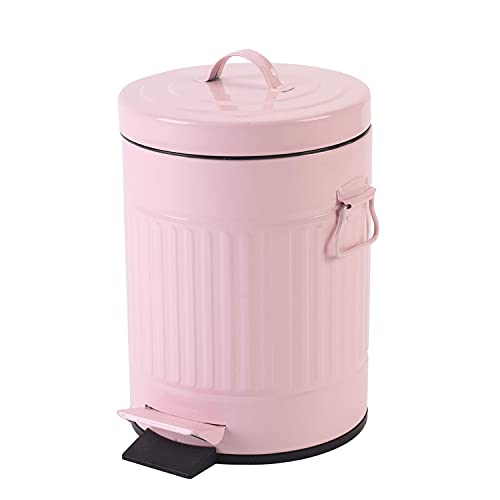 Badezimmer Mülleimer mit Deckel, kleine rosa Mülleimer Papierkorb für zu Hause Schlafzimmer mit Deckel, runder Mülleimer Soft Close, Retro Vintage Müll Metalldosen, 5 Liter, glänzend rosa von mingol